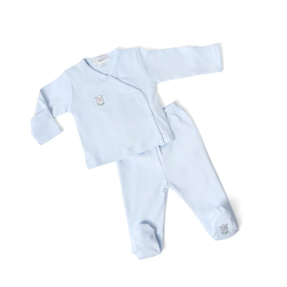 Classic Baby Boys Pima Cotton Kimono Top Footie Pants Outfit Set Blue NWT